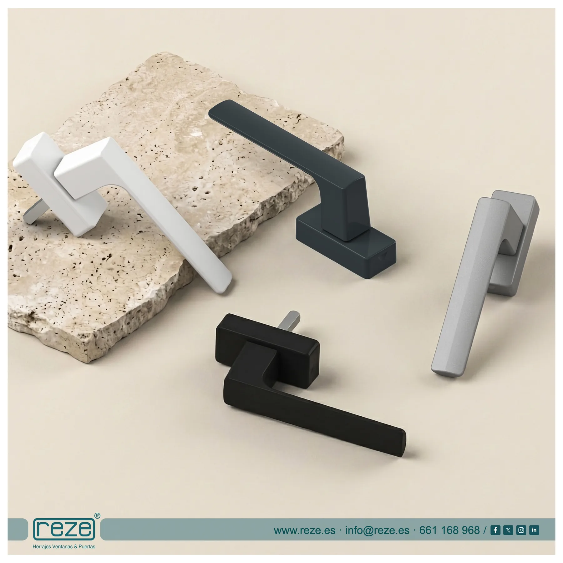 Colección de manillas REZE para ventanas y puertas