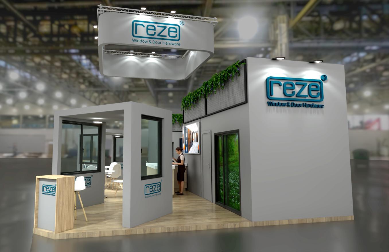 Vista lateral del diseño del stand REZE para VETECO 2026